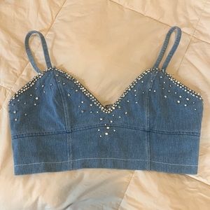 Denim Rhinestone Corset Crop top